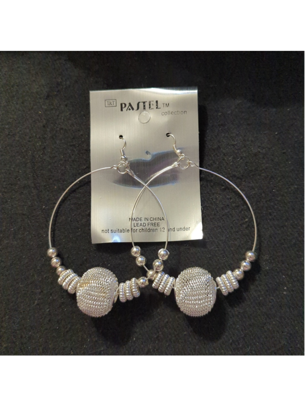 Pastel Collection Silver Tone Hoop Mesh Beaded Dangle Statement Earrings